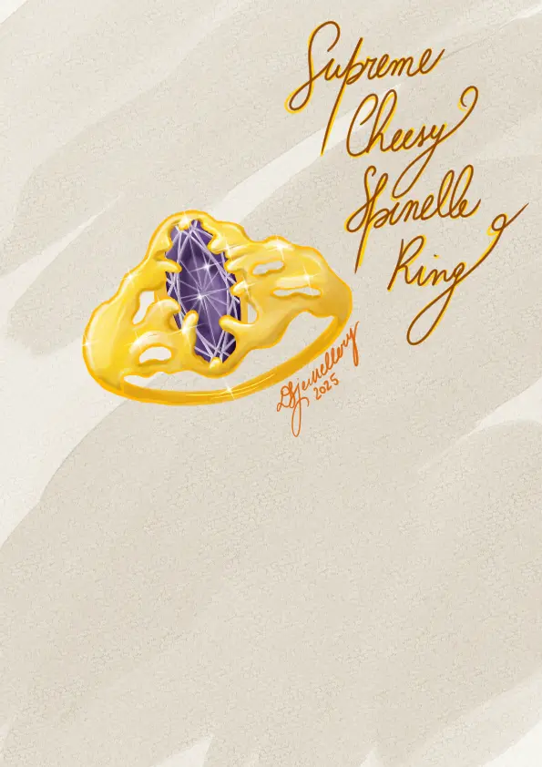 Croquis d'une bague avec pierre précieuse mauve