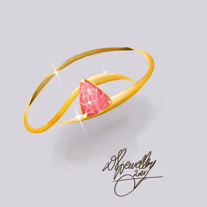 Croquis d'une bague avec pierre précieuse rouge